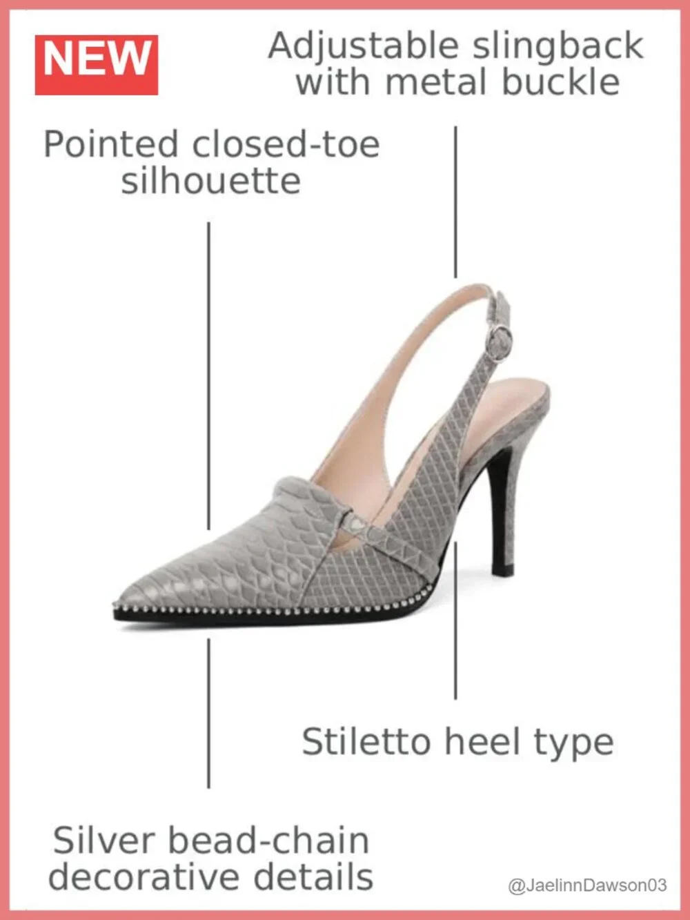 Women's Slingback Heels Pointed Toe Beaded Stiletto Dress Pumps 3.5